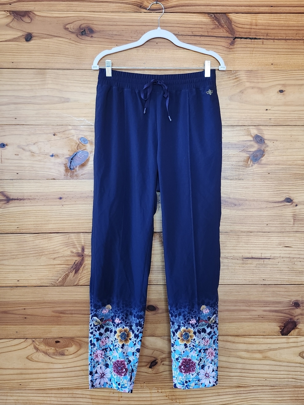 Johnny Was Floral Hem Lightweight Activewear Pants Joggers Purple Boho Size M
